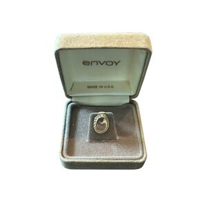 Vintage Envoy‎ Gold Tone Oval Tie Tack Lapel Pin Original Box Menswear Classic